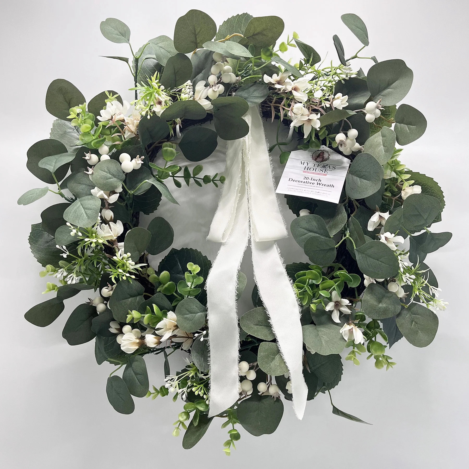 Decorative Wreath, Green and White, 20", by My Texas House | Walmart (US)