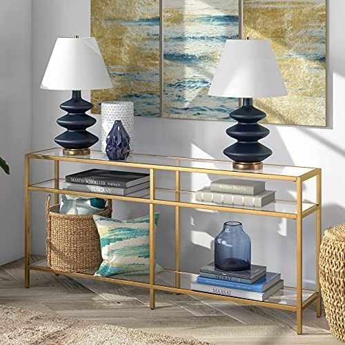 Sivil 64'' Wide Rectangular Console Table in Brass | Amazon (US)
