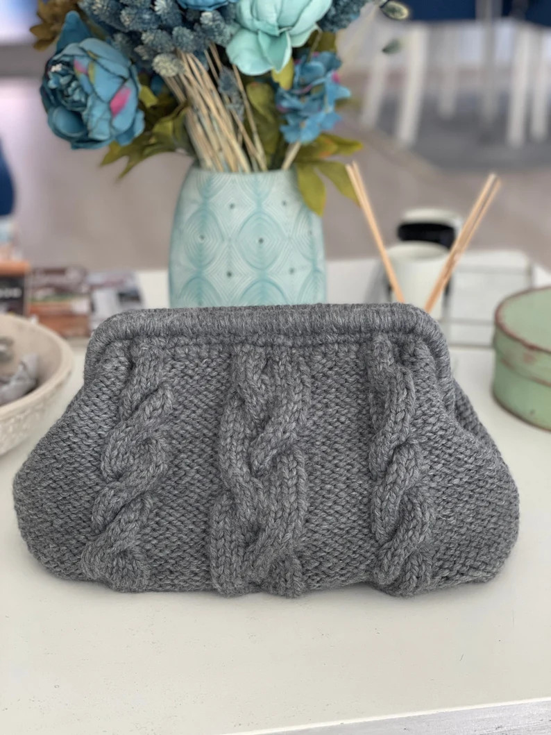 Crochet Bag, Luxury Bag, Anthracite Color, Woolen Knitted Clutch, Woolen Kintting Pouch Daily or ... | Etsy (US)