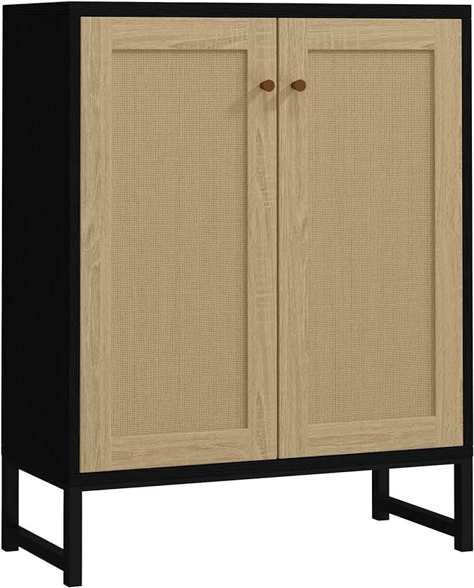 Panana Rattan Decorated 2 Doors Storage Cabinet Accent Cabinet Living Room Cupboard Kitchen Sideb... | Amazon (US)
