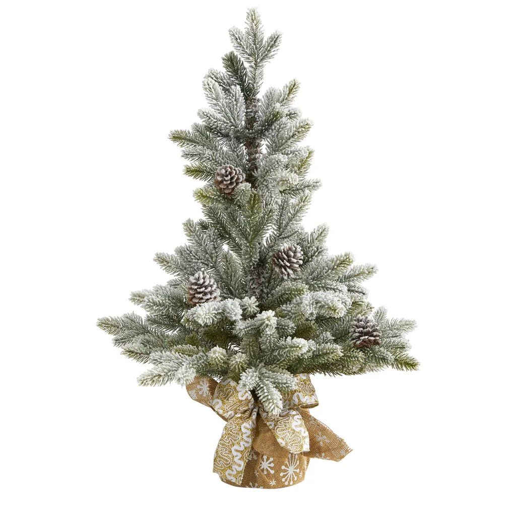 28” Flocked Artificial Christmas Tree with Pine Cones | Nearly Natural