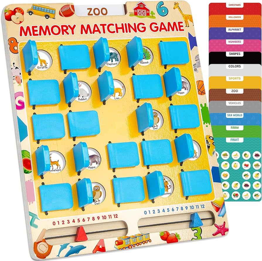 Matching Memory Game for Kids Age 3 4 5 6 7 8 Year Old, Travel Toy for Boys Girls, Wooden Board G... | Amazon (US)