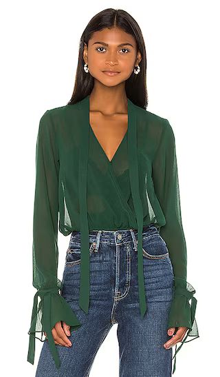 x REVOLVE Joli Tie Cuff Blouse in Forest Green | Revolve Clothing (Global)