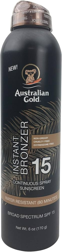 Australian Gold Continuous Spray Sunscreen with Instant Bronzer SPF 15, Immediate Glow & Dries Fa... | Amazon (US)