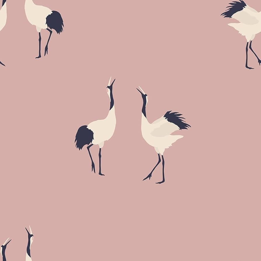 18"x236" Boho Pink Beige Crane Cartoon Peel and Stick Self Adhesive Wallpaper Removable Contact P... | Amazon (US)