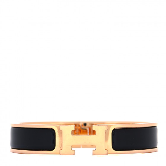 HERMES Enamel Narrow Clic Clac H Bracelet GM Black | Fashionphile