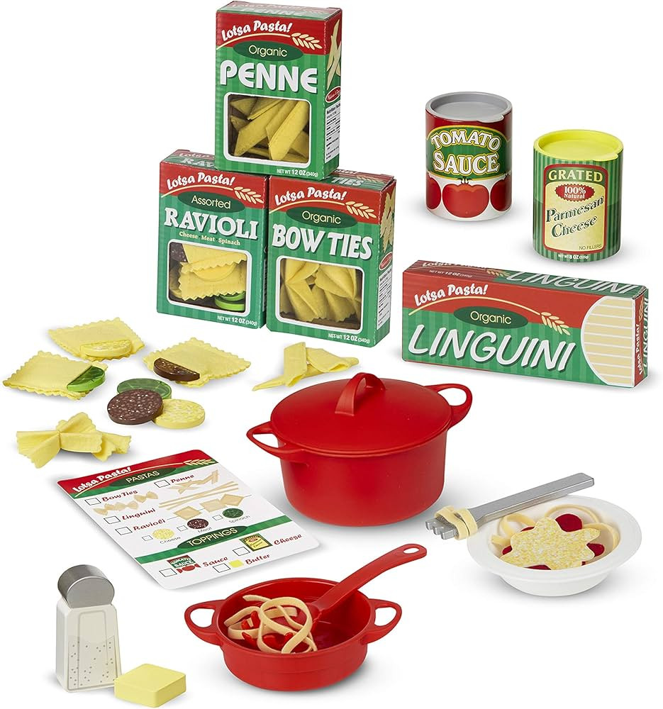 Melissa & Doug Prepare & Serve Pasta Play Food Set - Wooden Play Food Sets For Kids Kitchen, Pret... | Amazon (US)