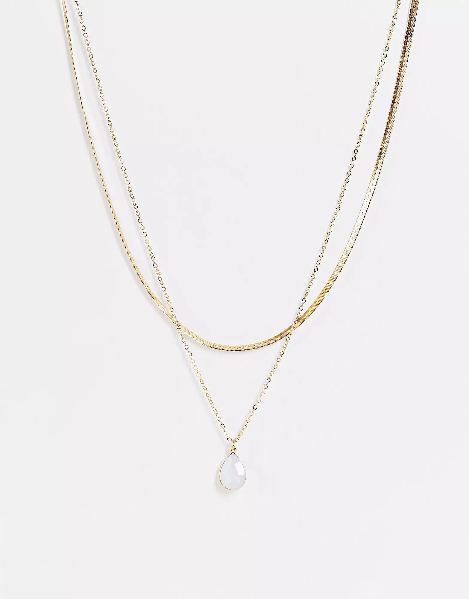 DesignB London multirow necklace with semi precious stone in gold tone | ASOS (Global)