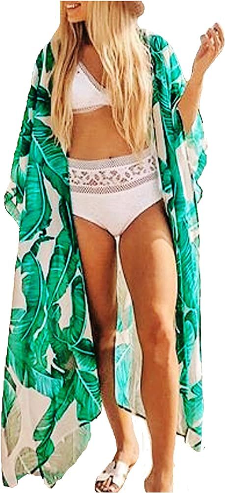 Womens Bikini Cover Ups Beach Casual Dress Coverup Swimsuits Long Cardigan Buttons Chiffon | Amazon (US)