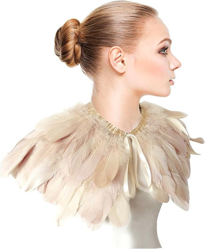 L'vow Fashion Feather Cape Stole Black White Beige Shawl Iridescent | Amazon (US)