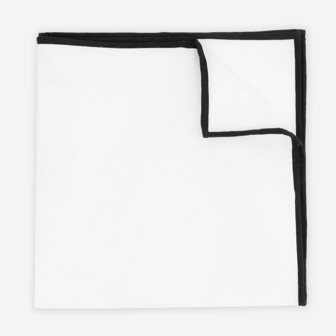 White Cotton With Border Black Pocket Square | The Tie Bar