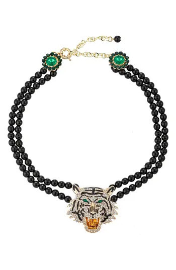 EYE CANDY LOS ANGELES Tiger's Head Statement Necklace in Black at Nordstrom Rack | Nordstrom Rack