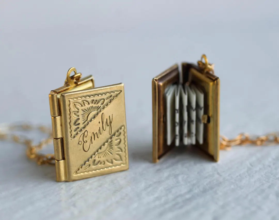 Personalized Book Locket Photo Necklace: Literary Gift with Hidden Message  LKGP-12 | Etsy (US)