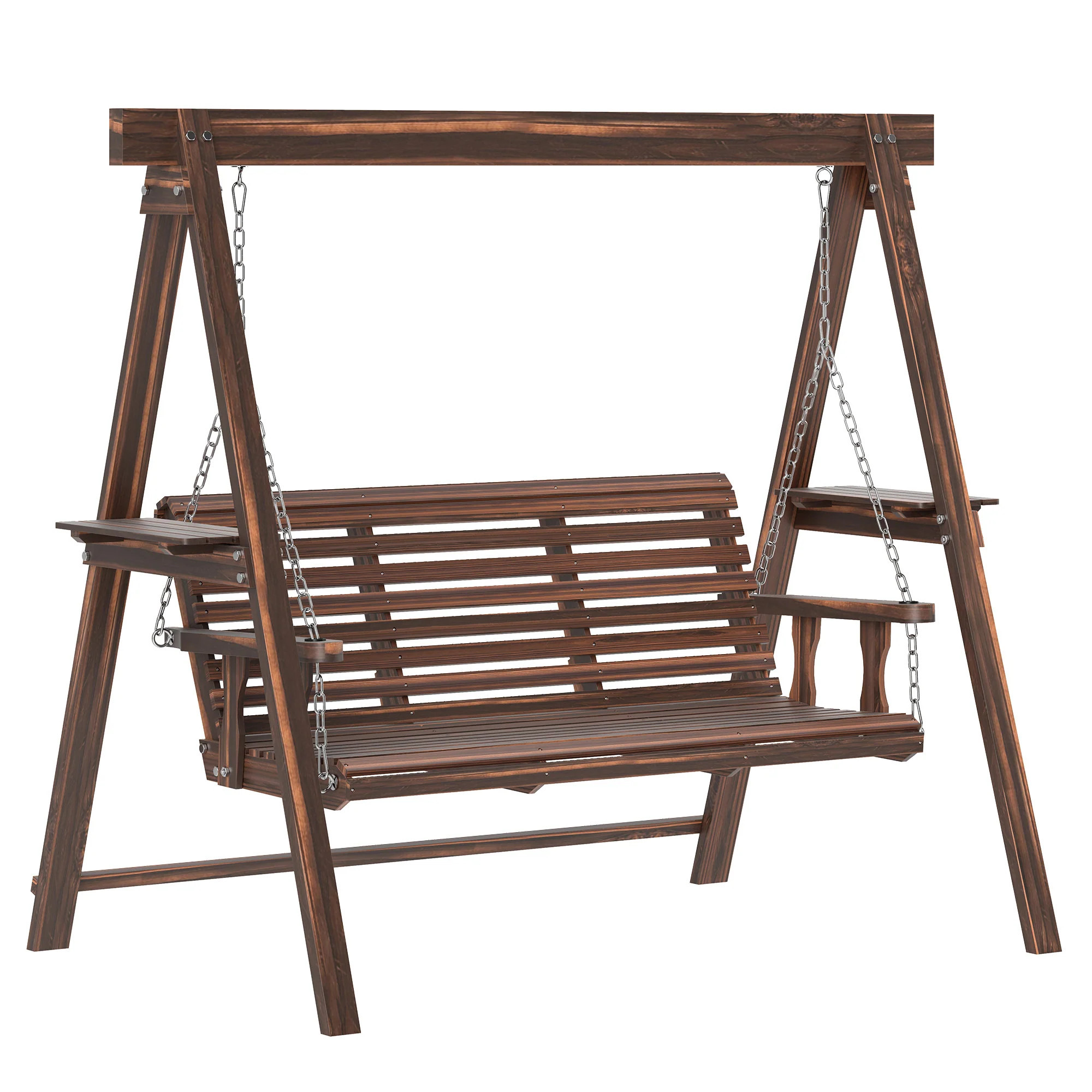 3-Seat Wooden Porch Swing with Stand & Side Tables | Shop Simon