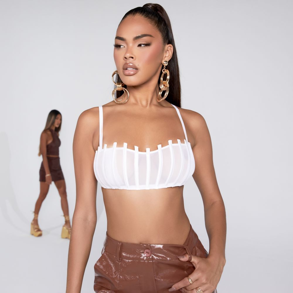 Thin Straps Structured Bar Detail Bralet In White Mesh | EGO Shoes (US & Canada)