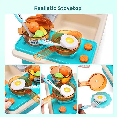 CUTE STONE Play Kitchen Sink Toys with Upgraded Real Faucet, Play Cooking Stove, Cookware Pot and... | Amazon (US)