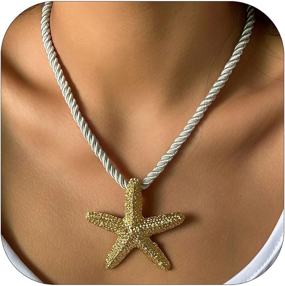 Dcfywl731 Gold Starfish Necklace for Women Statement Rope Necklace Beach Necklace Star Pendant Ch... | Amazon (US)