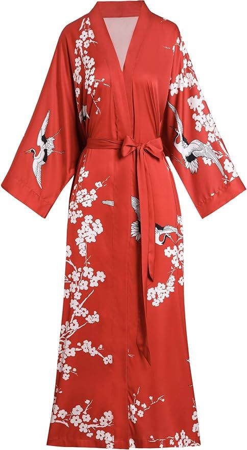 Aensso Long Soft Lightweight Silky Kimonos Robes for Women, Luxury Japanese Floral Womens Kimono ... | Amazon (US)