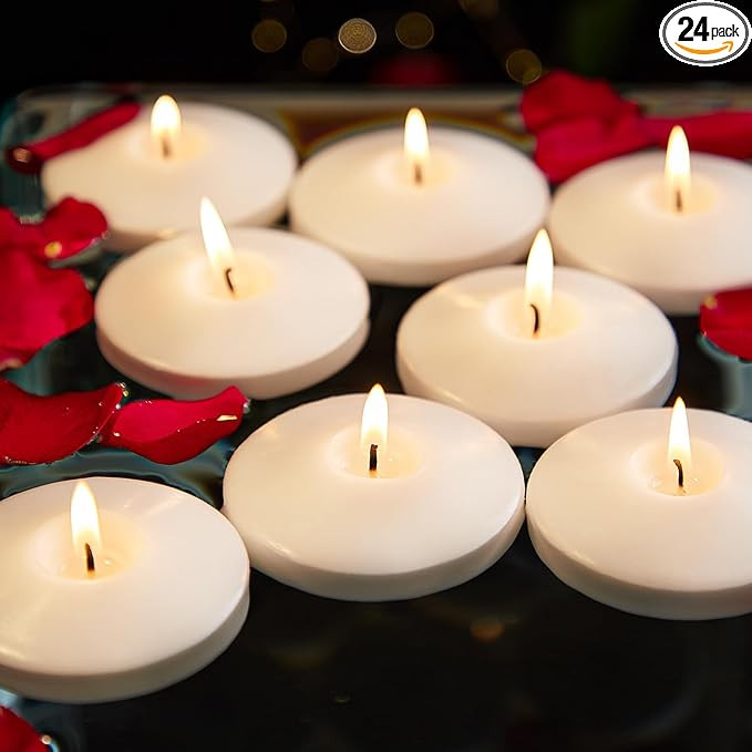 White Floating Candles 3 inch, 24 Pack Floating Candles 10 Hours Long Burning, Unscented Floating... | Amazon (US)