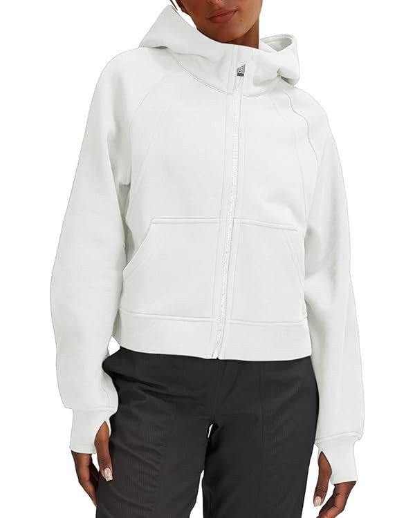 LASLULU Womens Full Zipper Hoodies Fleece Lined Collar Pullover Sweatshirts Long Sleeve Crop Tops... | Amazon (US)