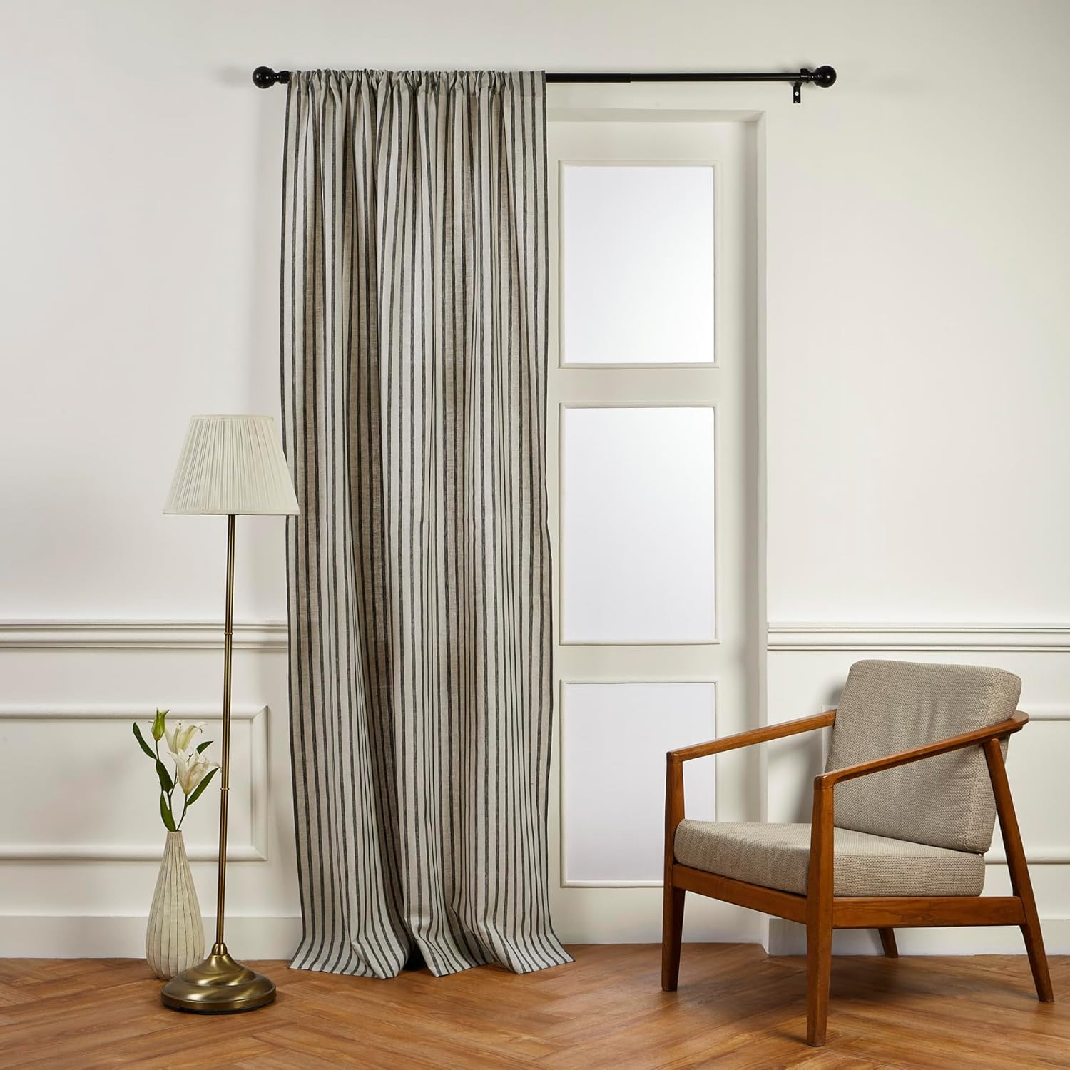 Solino Home European Flax Linen Curtain 96 Inch - Black and Natural 52 x 96 Inch Light Filtering ... | Amazon (US)