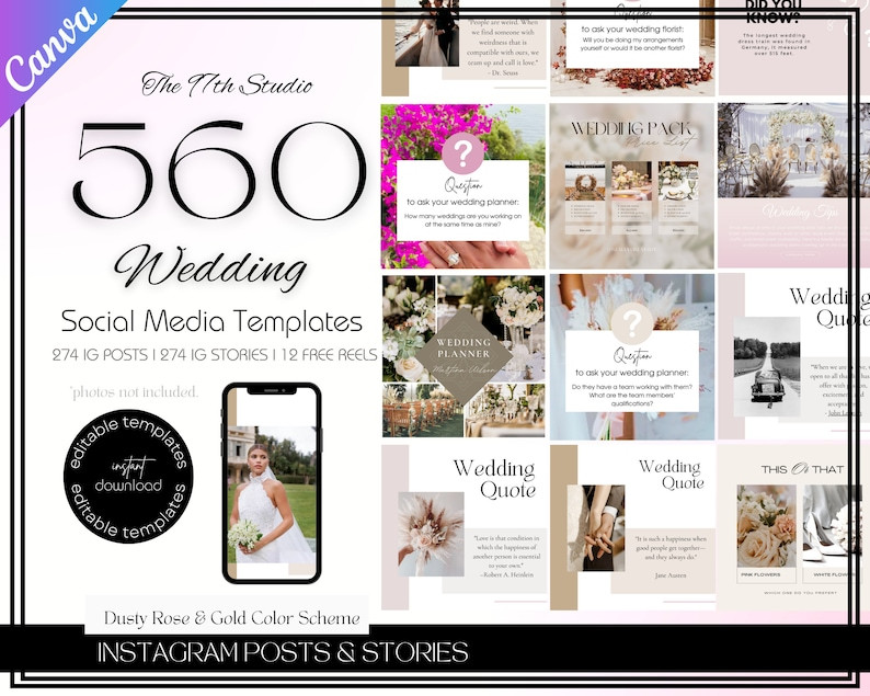 560 Wedding Planner Instagram Templates, Wedding Bundle, Social Media Marketing, Reels, Wedding Q... | Etsy (US)