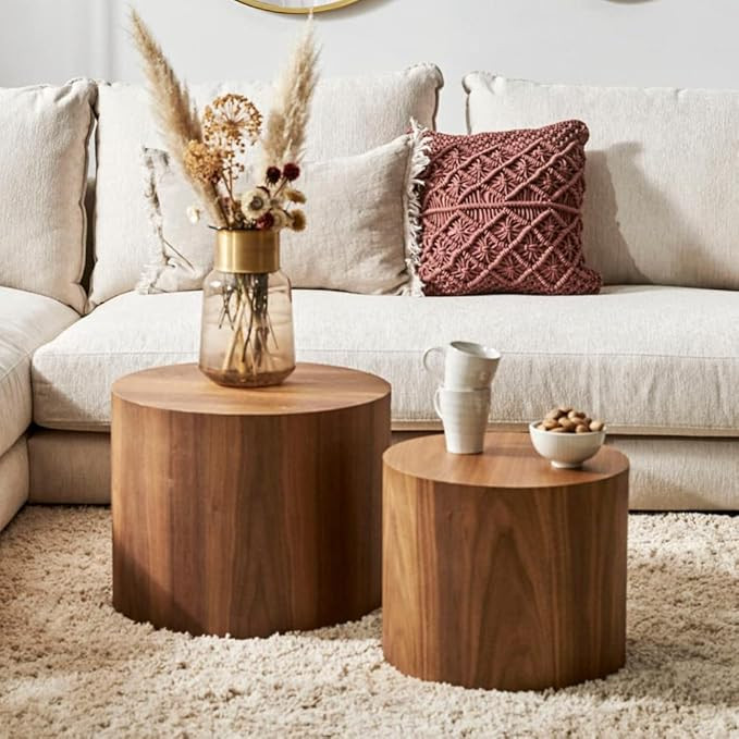 WILLIAMSPACE Nesting Coffee Table Set of 2, Walnut Round Wooden Coffee Tables Modern Circle Table... | Amazon (US)