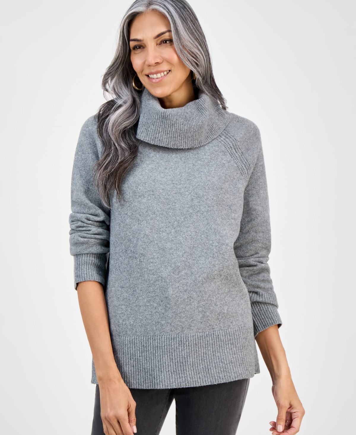 Style & Co Petite Cowl Neck Sweater, Macy's Exclusive - Stormy Hthr | Macy's