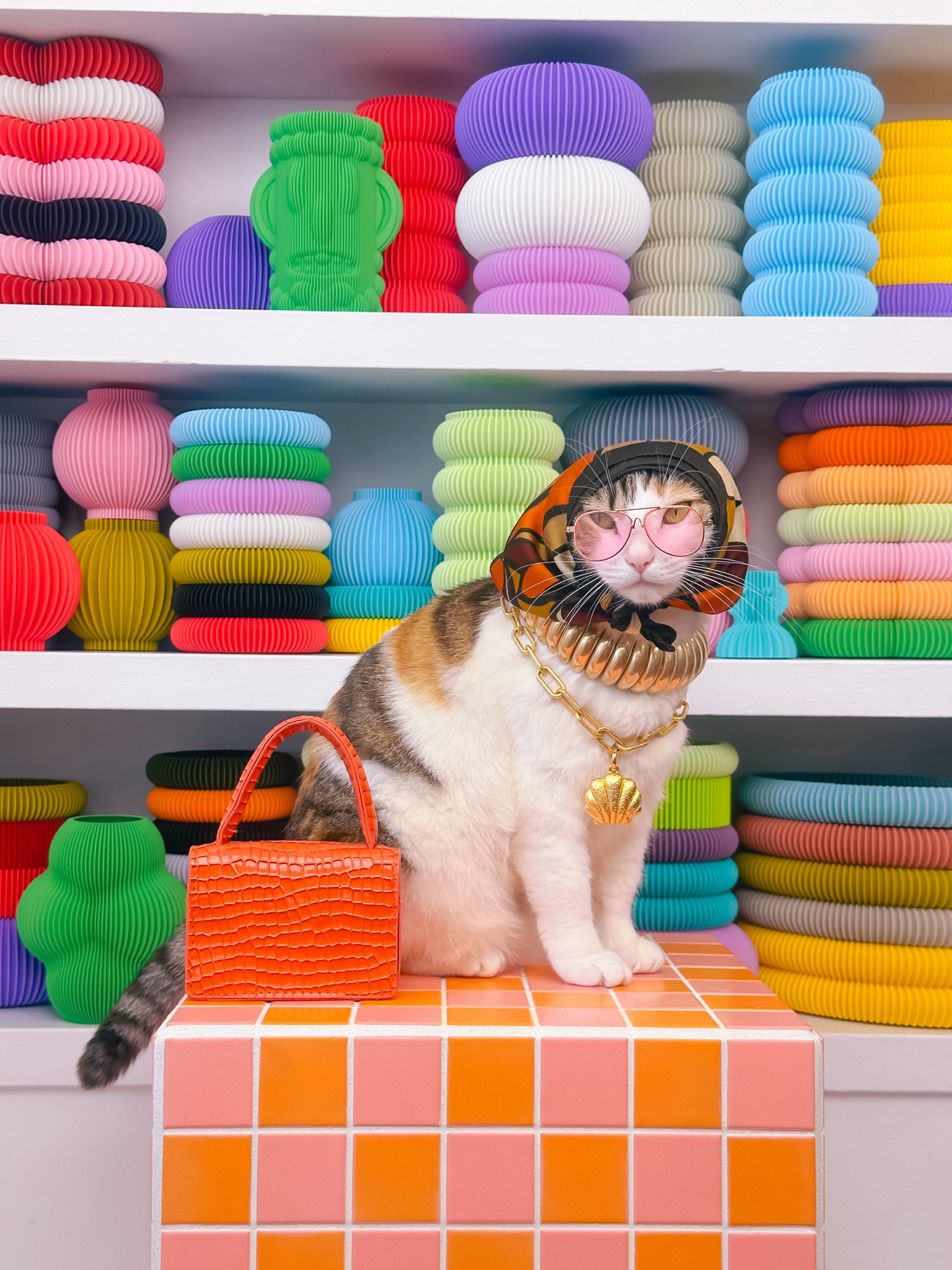 🐾🐱💖✨

Pony wears a 70s retro head scarf, Anthropologie gold ribbed necklace, Emma pills gold textured seashell necklace, and a orange handbag purse. 

#dopaminedressing #scarf #purse #handbag #retro #pet #pets #fashion 

#LTKSeasonal #LTKFindsUnder50 #LTKSaleAlert