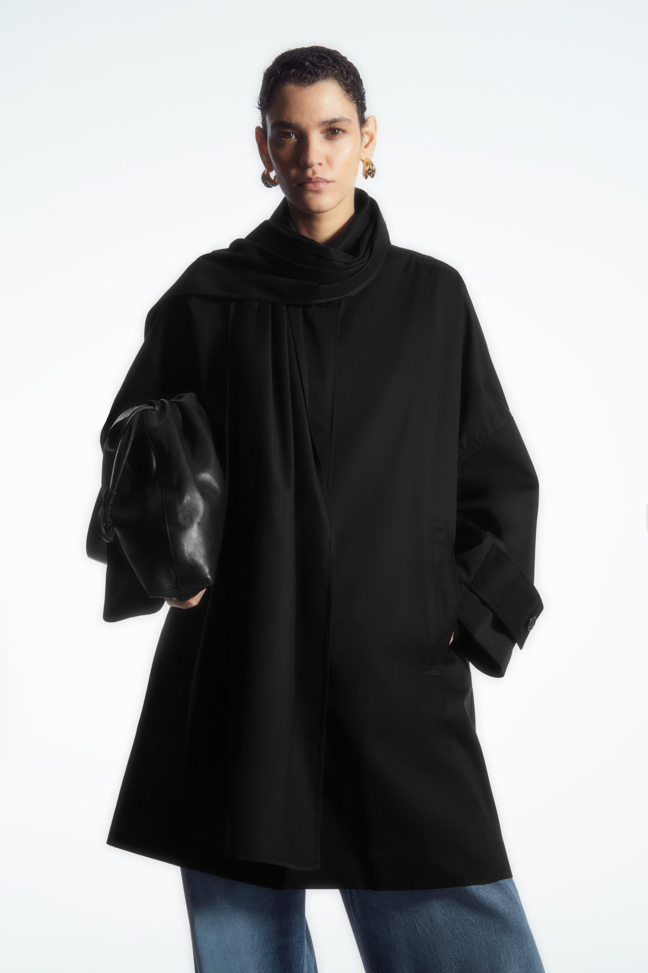 OVERSIZED SCARF-DETAIL TRENCH COAT - BLACK | COS (EU)