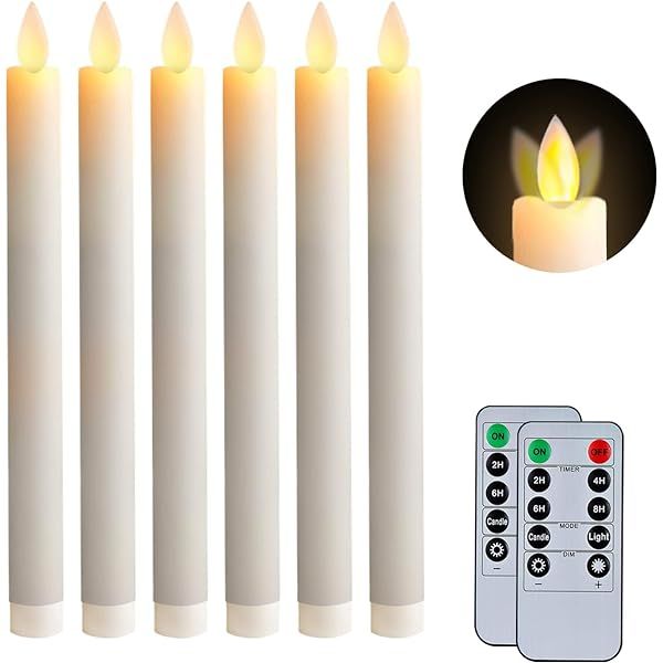 GenSwin Flameless Ivory Taper Candles Flickering with 10-Key Remote, Battery Operated Led Warm 3D Wi | Amazon (US)