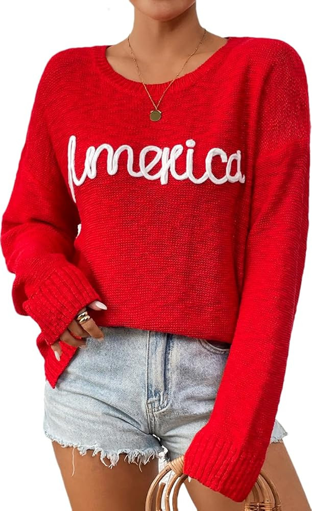 Women's Sweater Crew-Neck Pullover Sweater Tops Long-Sleeved Fall Sweater Fashion Winter Knit Swe... | Amazon (US)