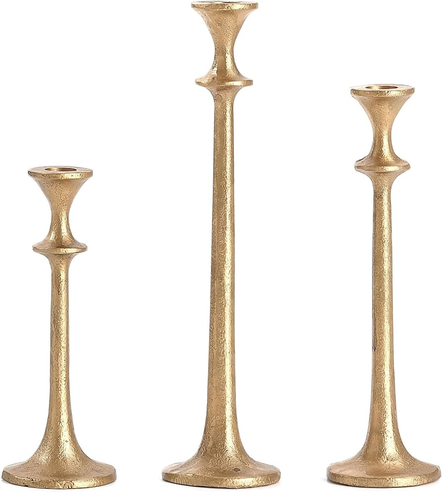 Wenbery Gold Taper Candle Holders Set of 3, Heavy Candlestick Holders Decorative Candle Stand for... | Amazon (US)