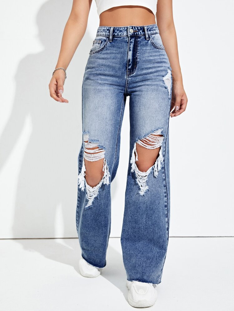 High Waist Ripped Wide Leg Jeans | SHEIN