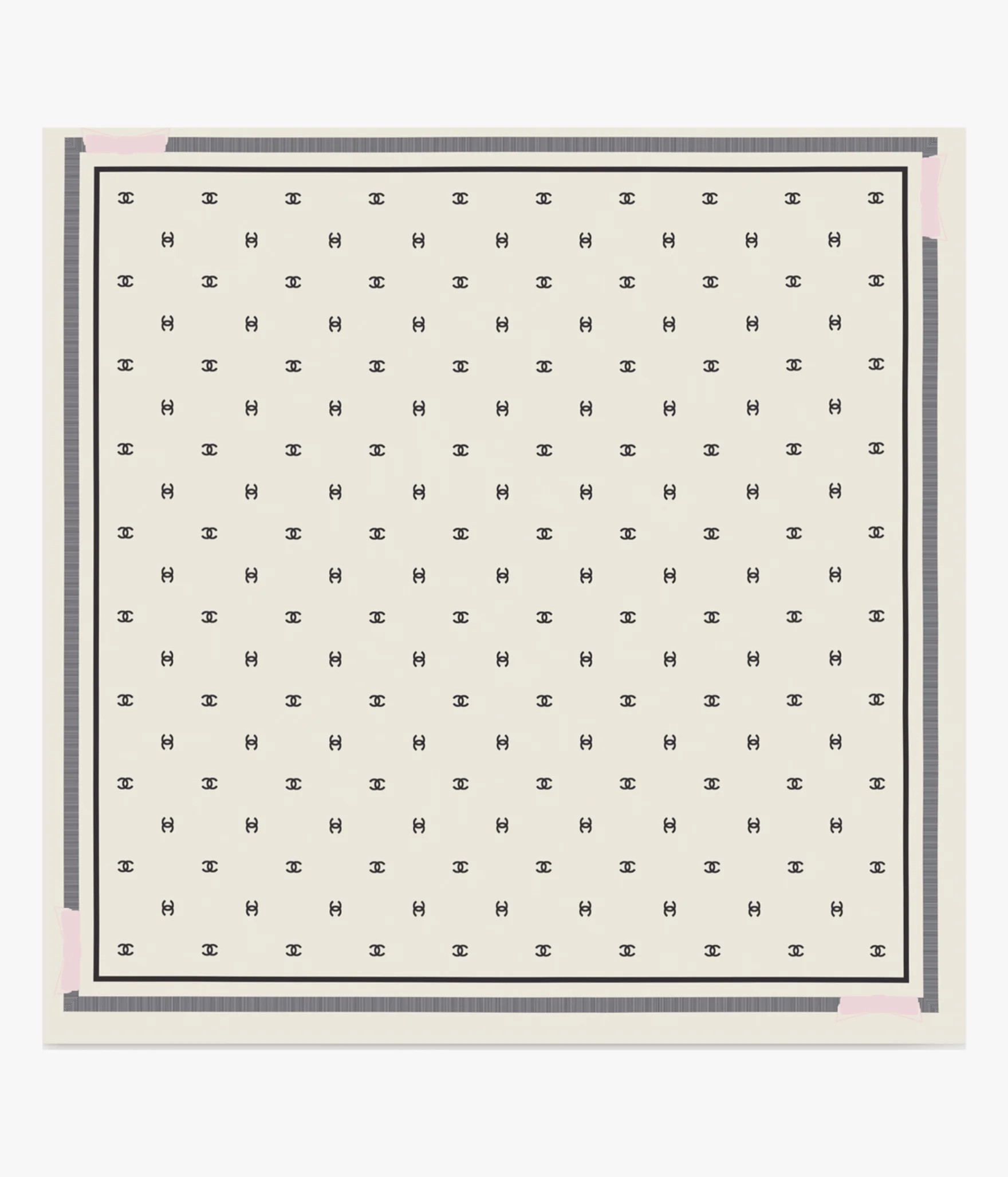 Square scarf - Jacquard silk twill, ecru, black & light pink — Fashion | CHANEL | Chanel, Inc. (US)