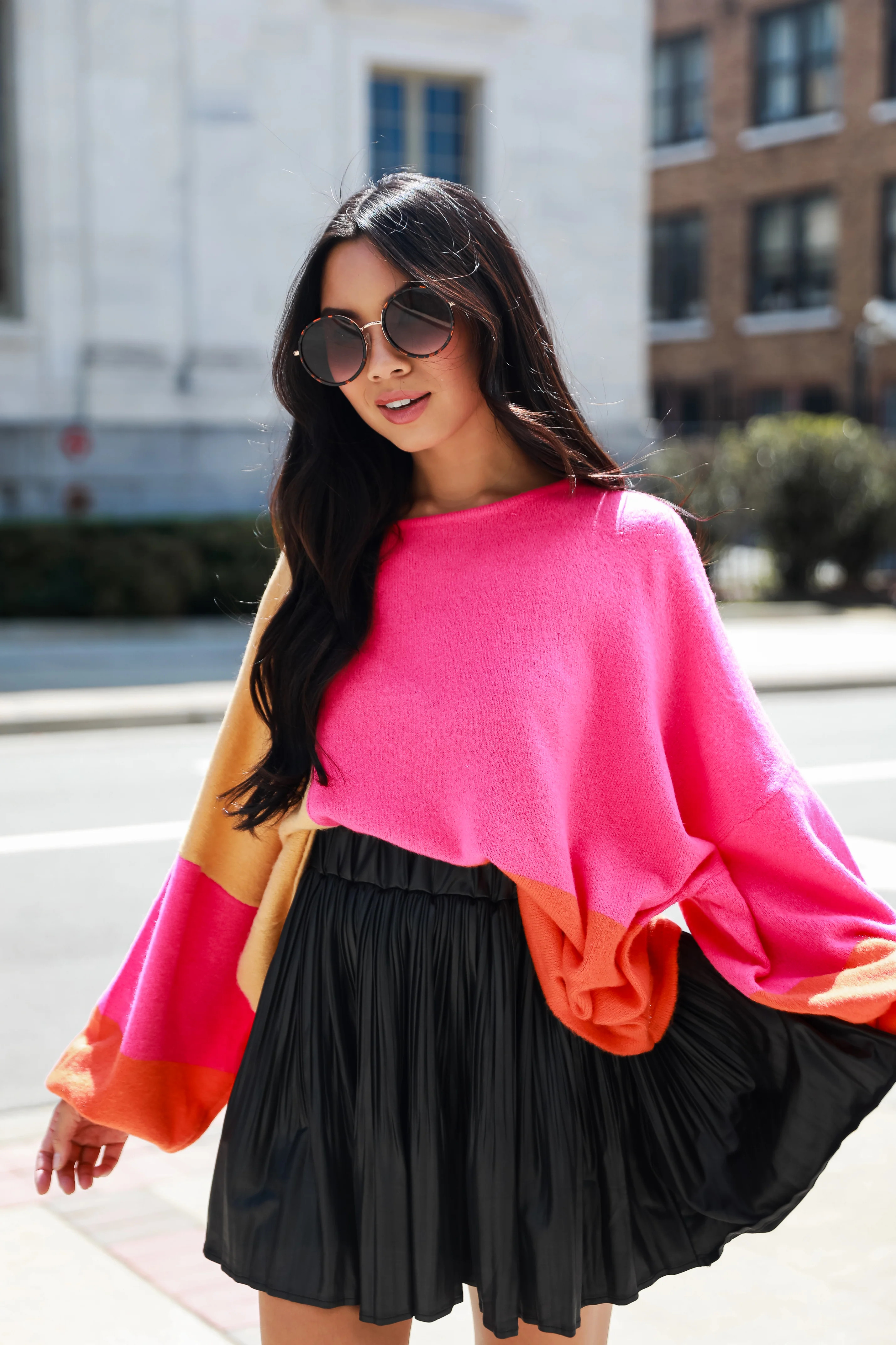 Move Maker Pink Color Block Oversized Sweater | Dress Up