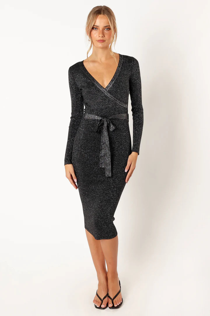 Rhodes Long Sleeve Midi Dress - Black Sparkle | Petal & Pup (US)