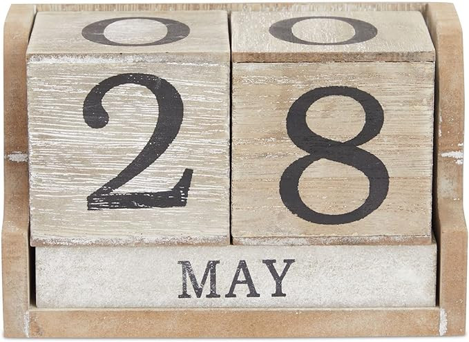 Wooden Perpetual Date Desk Calendar Blocks for Teachers, Farmhouse Office Decor (5 x 4 In) | Amazon (US)