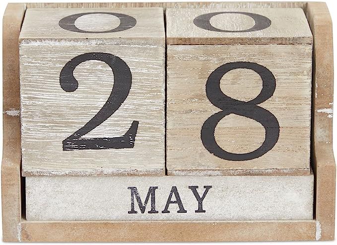 Wooden Perpetual Date Desk Calendar Blocks for Teachers, Farmhouse Office Decor (5 x 4 In) | Amazon (US)