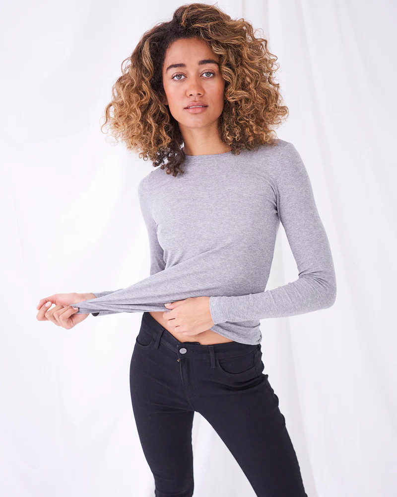 Ribbed Long Sleeve - White | Sustainable Rib Knit TENCEL™ Top | Stripe and Stare - migrated to impact