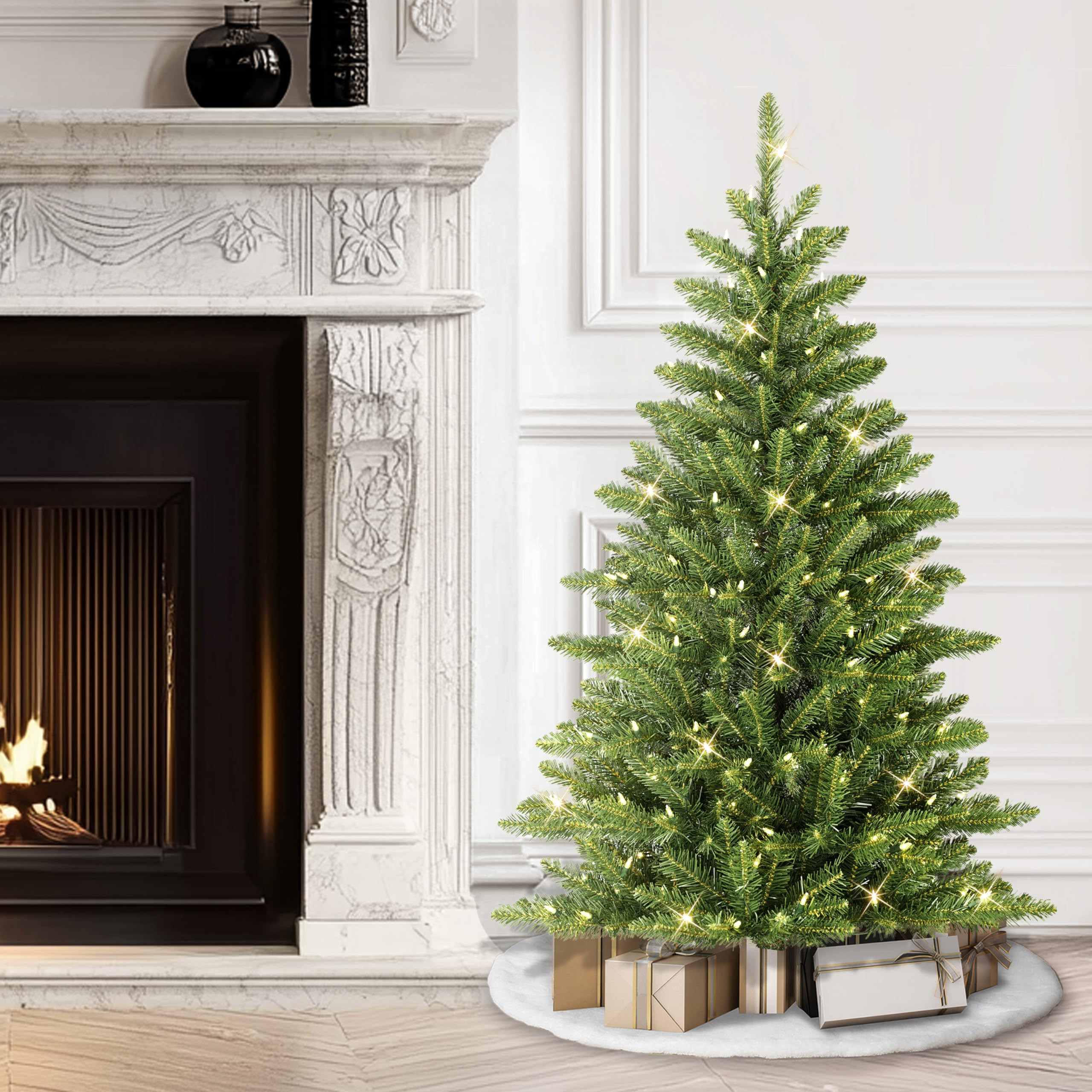 Puleo International 4.5ft Pre-Lit Slim Fraser Fir Christmas Tree with 150 Clear Lights, 483 Reali... | Amazon (US)