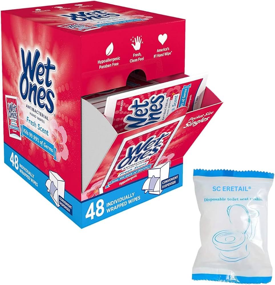 Wet Ones® Antibacterial Hand Wipes - Fresh Scent, 48 Individually Wrapped Wipes - Bonus: Disposa... | Amazon (US)