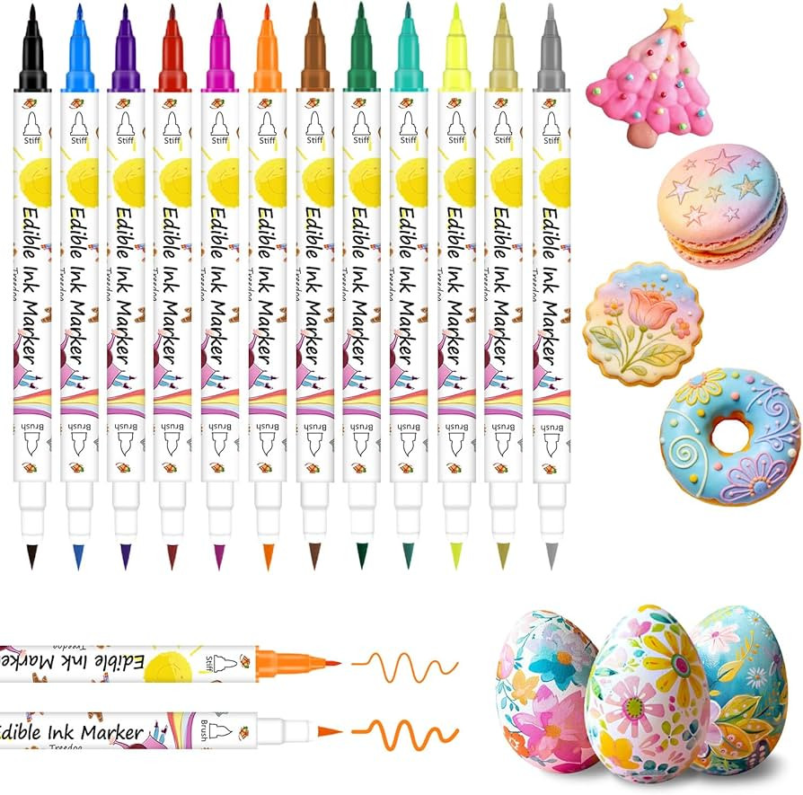 Food Coloring Marker Pens,12Pcs Dual Sided Food Grade and Edible Markers with Fine&Thick Tip,Edib... | Amazon (US)