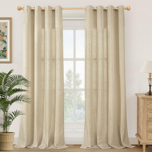 YoungsTex Burlap Linen Curtains with Grommet 84 Inch Length for Living Room, Natural Tan Light Filtering Drapes Privacy Semi Sheer for Farmhouse Bedroom, 2 Panels, 52 X 84 Inch | Amazon (US)