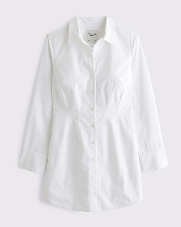 Fitted Long-Sleeve Mini Shirt Dress | Abercrombie & Fitch (US)