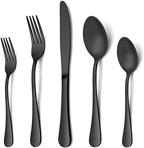 Matte Black Cutlery Set, LIANYU 20 Piece Stainless Steel Black Flatware Set for 4, Fancy Silverwa... | Amazon (CA)