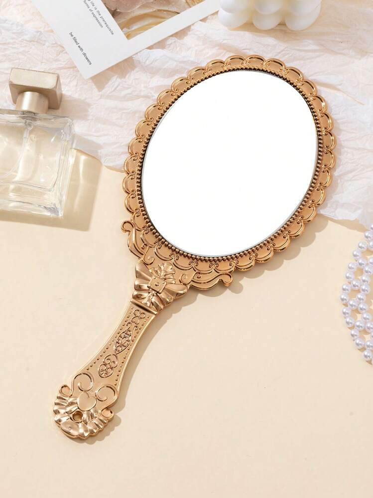 1pc Large European Vintage Pattern Handheld Makeup Mirror, Portable Travel Dressing Mirror, INS S... | SHEIN