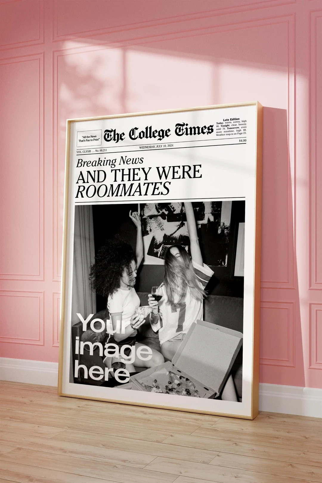 Custom Newspaper Print, Personalised College Dorm Wall Art, Roommates Poster, Roomies Newsprint A... | Etsy (US)