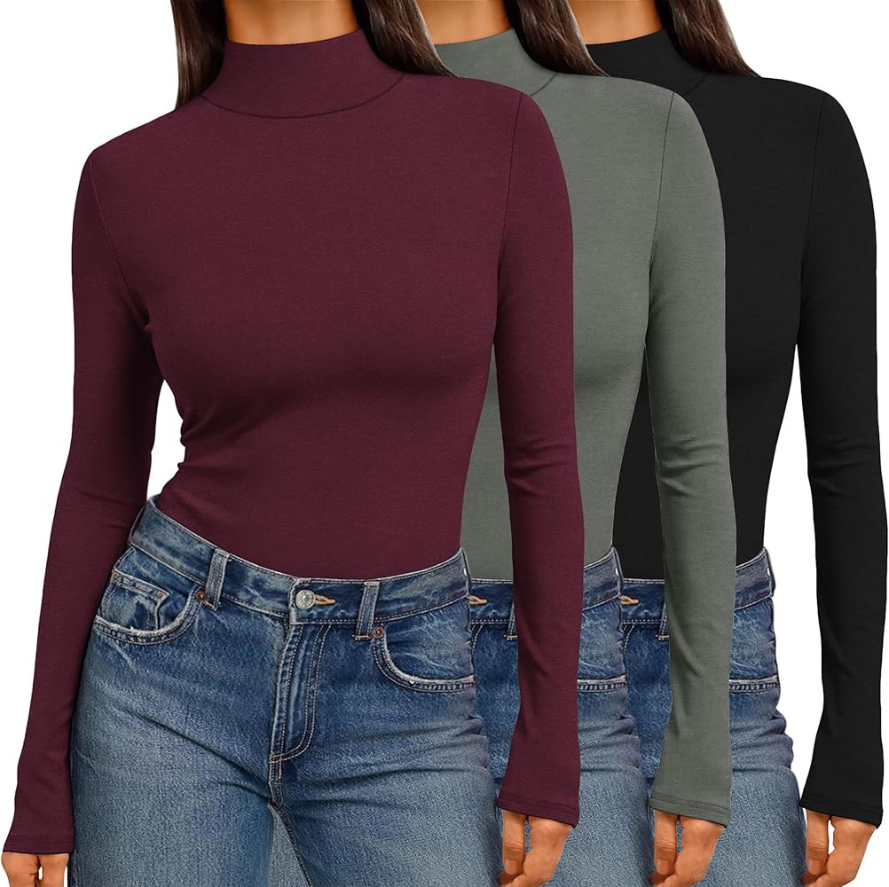 Ekouaer 3 Pack Womens Mock Turtleneck Tops Long Sleeve Shirts Slim Fit Fall Fashion Thermal Under... | Amazon (US)
