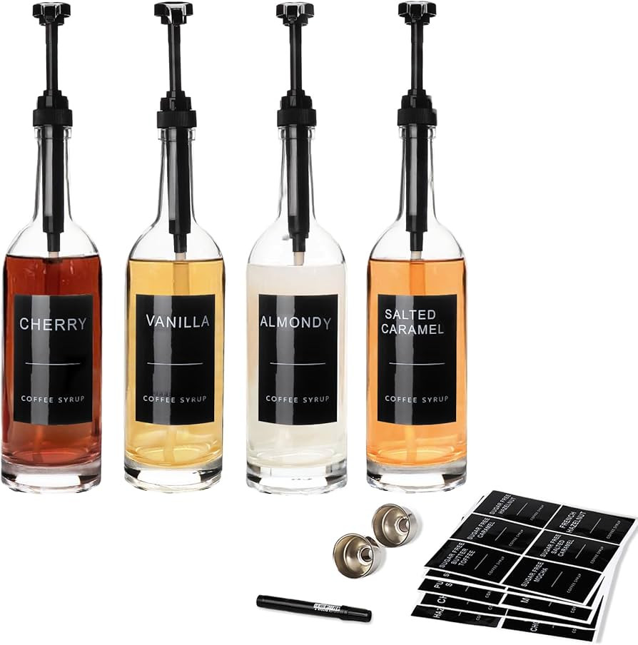 MSTCMZP 25.4 oz 750 ml Coffee Syrup Dispenser Set - 4 for Coffee Bar Coffee Syrup Pump Dispenser ... | Amazon (US)